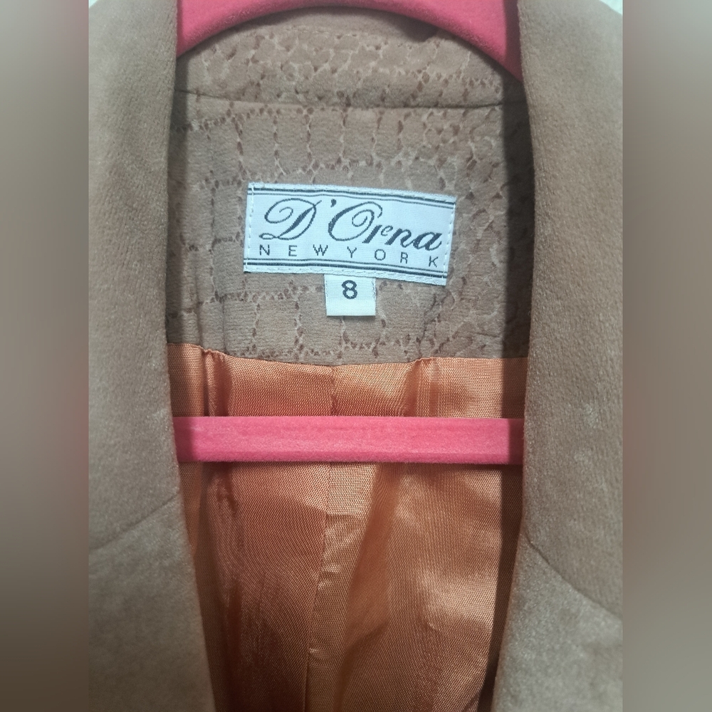 D'Ora New York Womens Size 8 Croc Embossed Faux Suede Long Blazer Jacket Tan - Picture 11 of 11